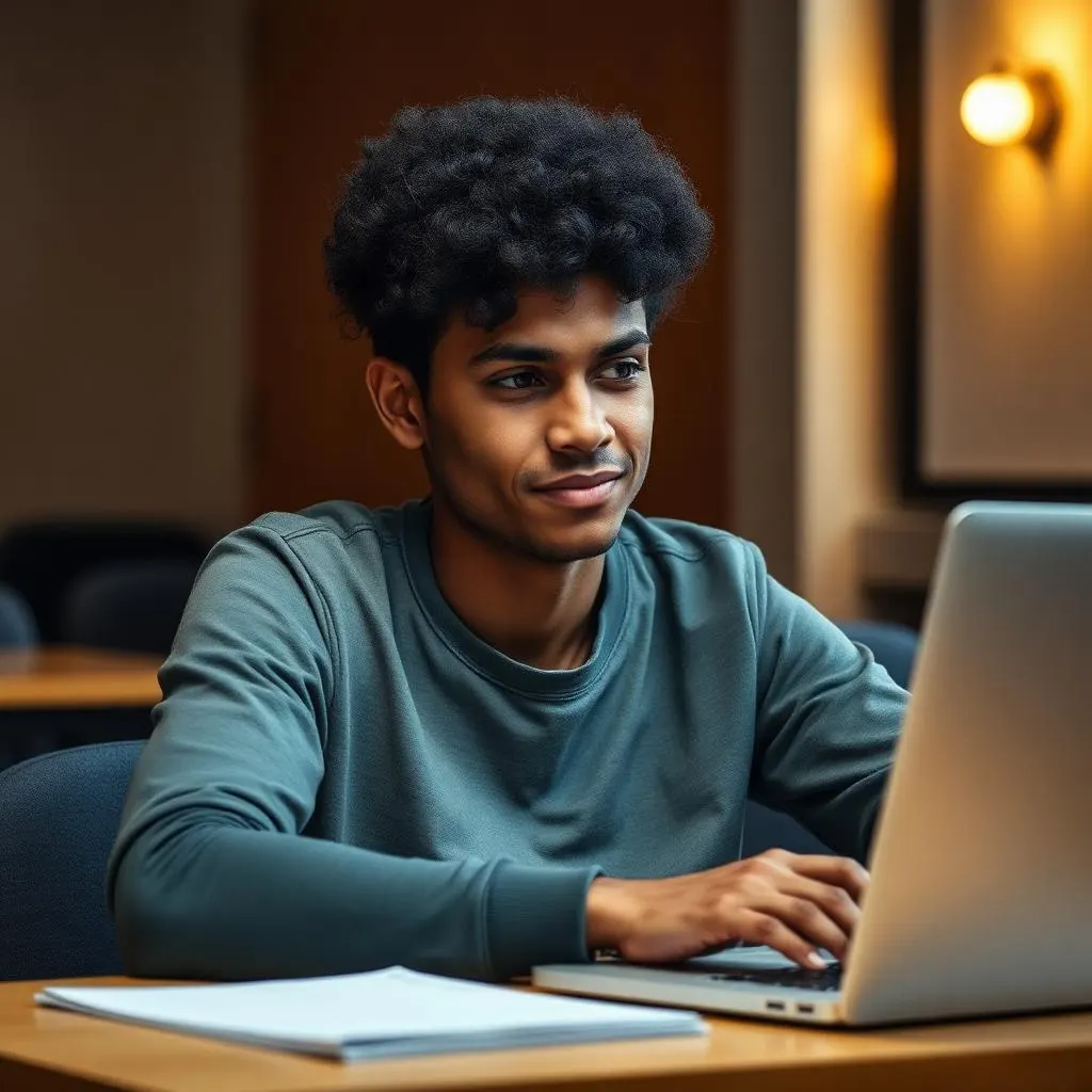 Student reviewing her work on a laptop